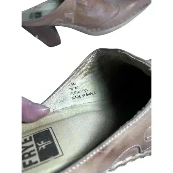 Frye Phoenix Light Tan Leather Slip On Mule Clog Stacked Heel Size 9.5M Shoe - Picture 11 of 11